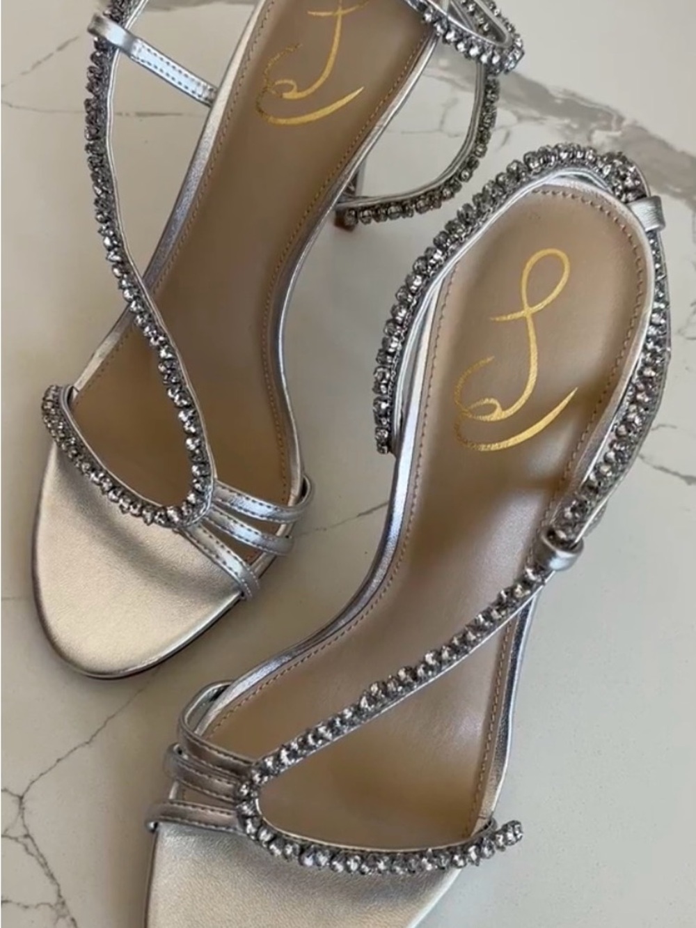 Sam Edelman Silver Crystal-Strap Stiletto Sandals